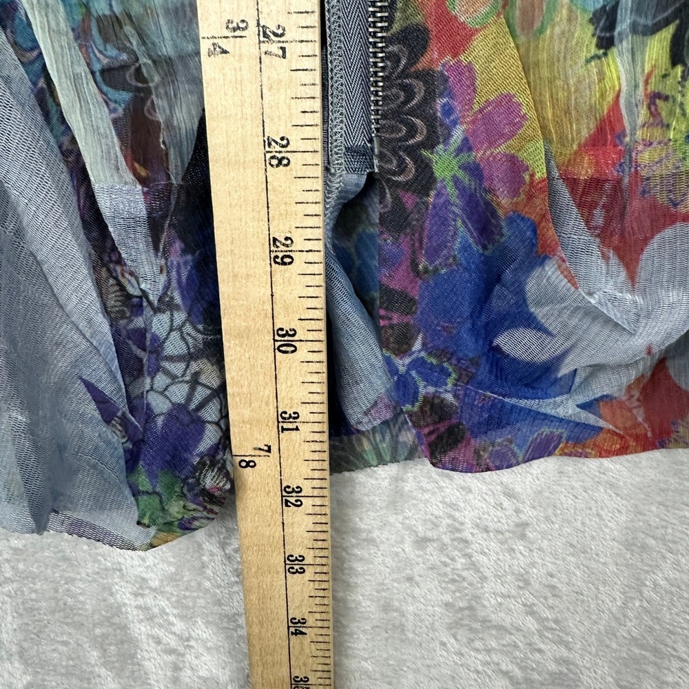 Fleur De Lis Colorful Watercolor Inspired Zip Front Sheer Tunic Top Size Small - Picture 5 of 9